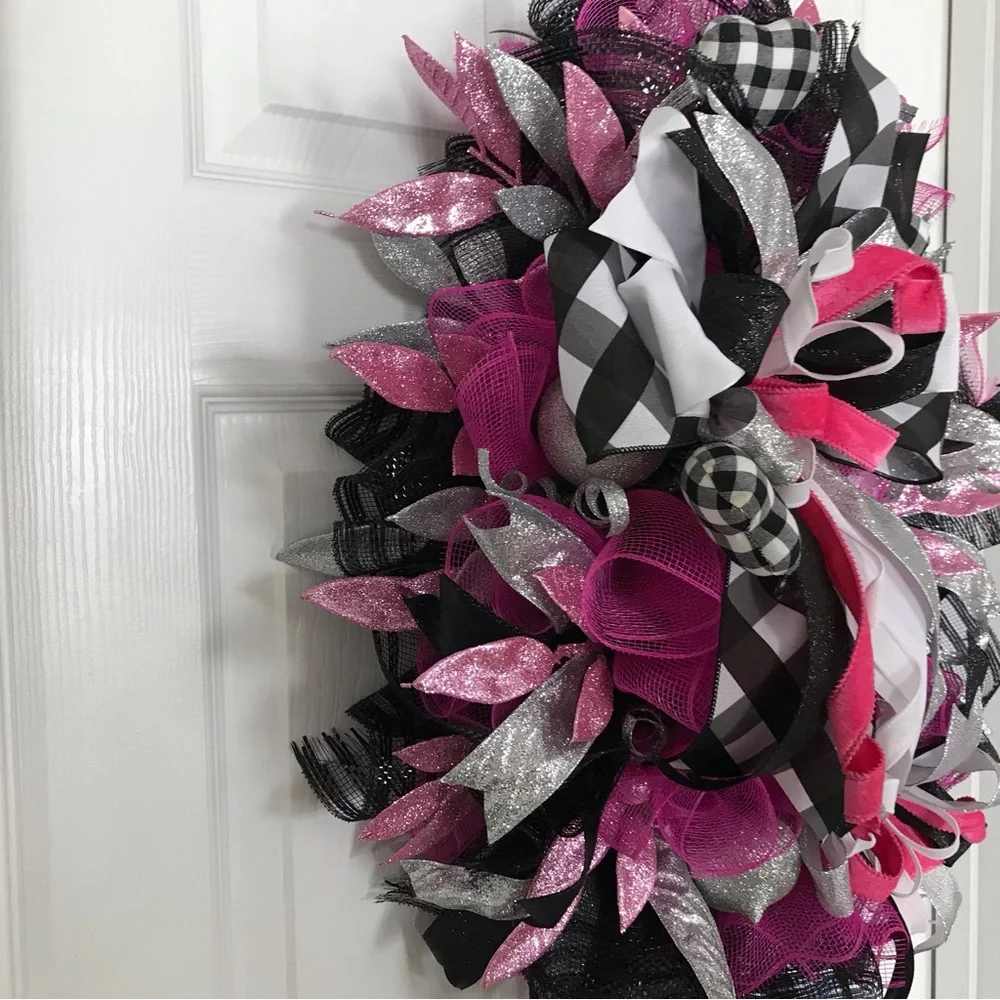 Festive Pink and Black Holiday Jeweled Wreath!